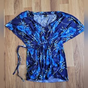 Aloha Fashion Hawaiian Swim Cover Up Tunic Top Women's One Size Shades of Blue